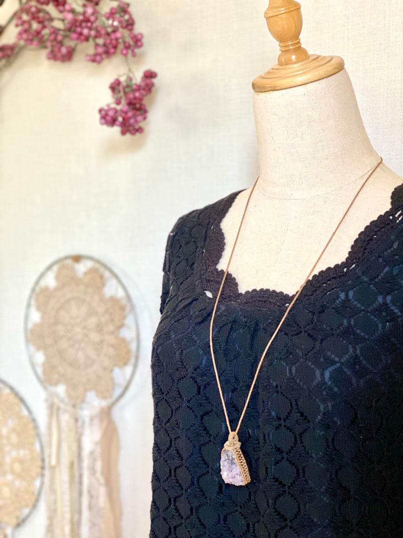 クラスター＊天然石マクラメネックレス/ヒーラーの作るお守りアクセサリー