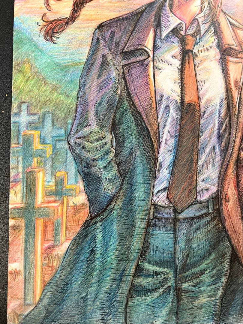 手描きイラスト　色鉛筆画　チェンソーマン　マキマ