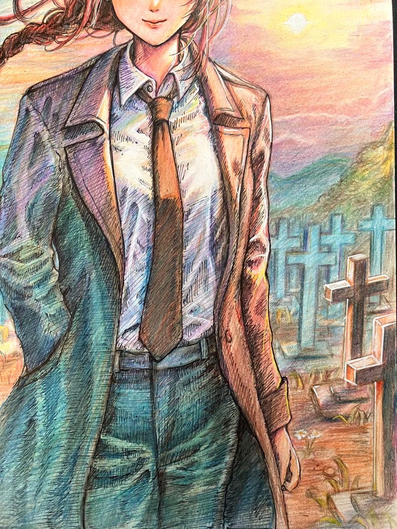 手描きイラスト　色鉛筆画　チェンソーマン　マキマ