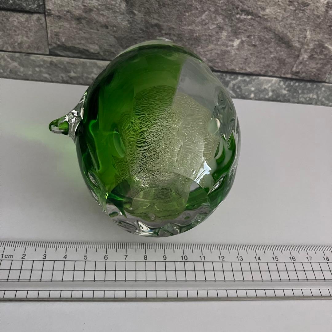 津軽びいどろ　フクロウ　梟　鳥　グリーン　緑　ガラス置物　クリスタル　オブジェ