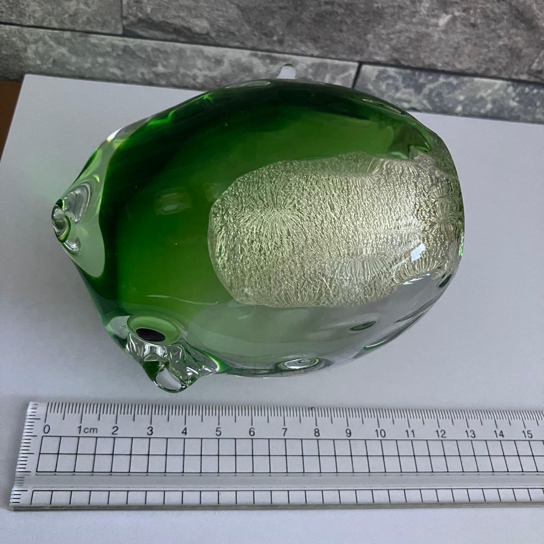 津軽びいどろ　フクロウ　梟　鳥　グリーン　緑　ガラス置物　クリスタル　オブジェ