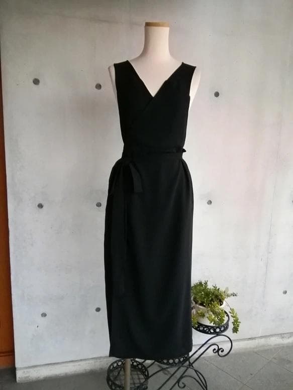 【日本製】S~3L ツイルストレッチ 黒 茶道お稽古用エプロン127100-28