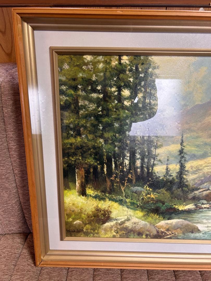ロバートウッド 山と小川 風景画 絵画 油彩 油絵 インテリア 額縁