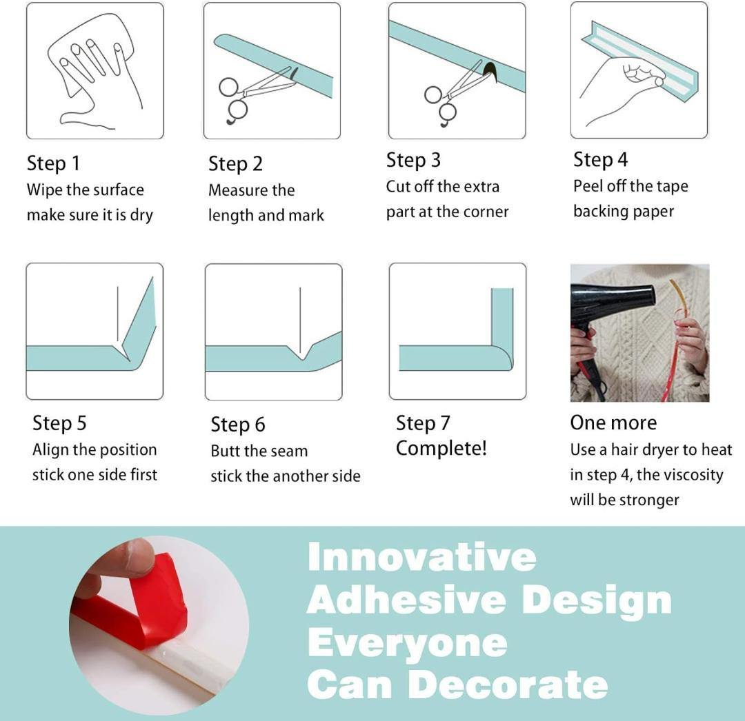 柔軟トリム モールディング コーキングストリップ 自己粘着 5m 防水 シルバー