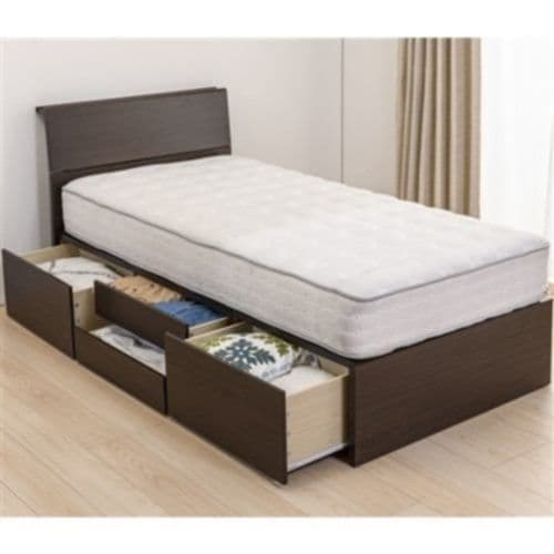 TAKUYAのシングルベッドフレーム ダークブラウン 引き出し収納 USB