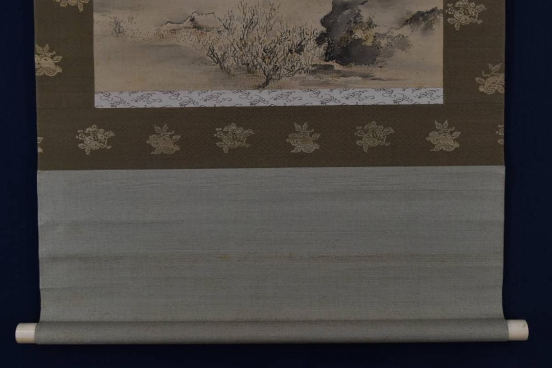 【真作】塩川文麟/梅花山水図/早春田家図/横物/掛軸☆宝船☆Z-750