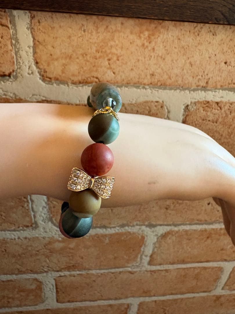 虎牙三眼金線天珠にマットアラシャン瑪瑙の開運デザインブレスレット