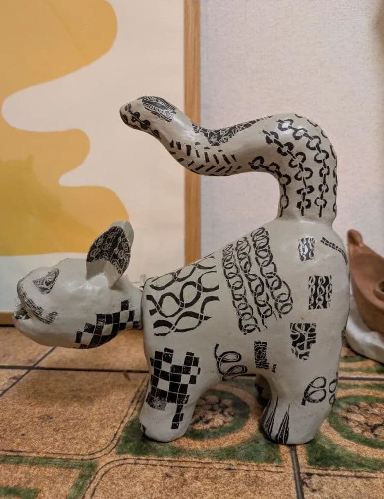 金子潤　作品　張り子　猫