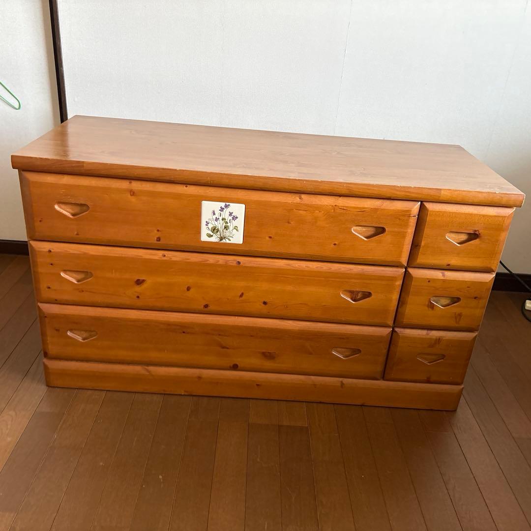 木製チェスト 幅違いの3段の引き出し付き　昭和レトロ