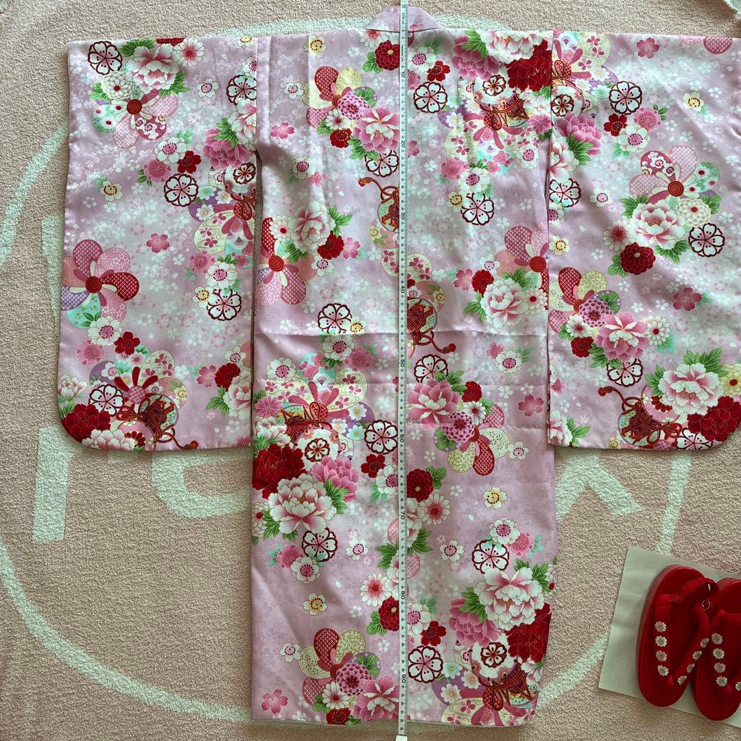 七五三 3歳 ひな祭り 女の子 着物 被布 セット 草履付き 華やか ピンク 赤