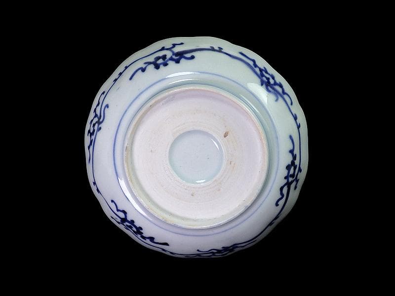 古伊万里　染付　線描き　花に唐草の図　膾皿 ５客　C999AS-fbvr