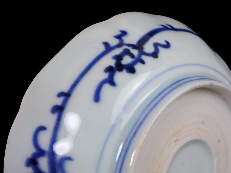 古伊万里　染付　線描き　花に唐草の図　膾皿 ５客　C999AS-fbvr