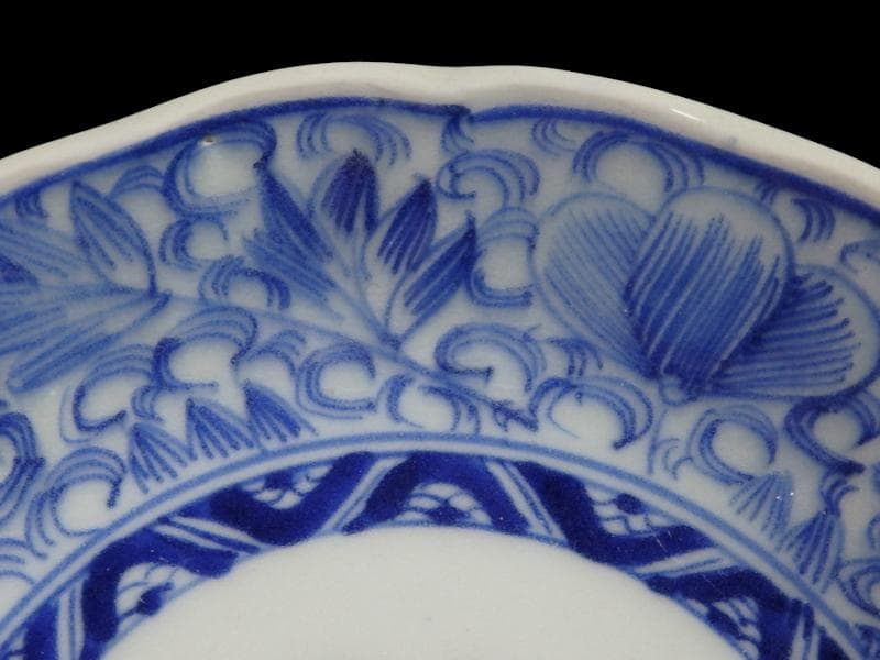 古伊万里　染付　線描き　花に唐草の図　膾皿 ５客　C999AS-fbvr