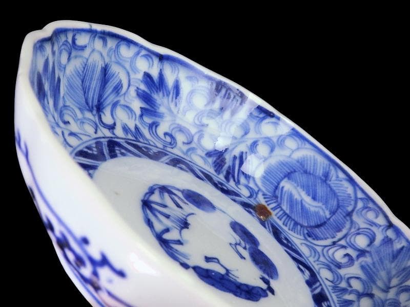 古伊万里　染付　線描き　花に唐草の図　膾皿 ５客　C999AS-fbvr