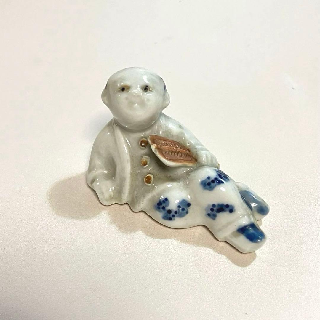 骨董　長崎　古平戸焼　唐子人形　5体組　染付　三川内焼　陶製人形　民芸　オブジェ