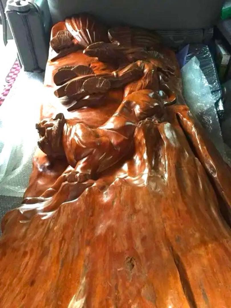 【奈良引取限定】高級欅 一刀彫 虎鷹 衝立 145cm