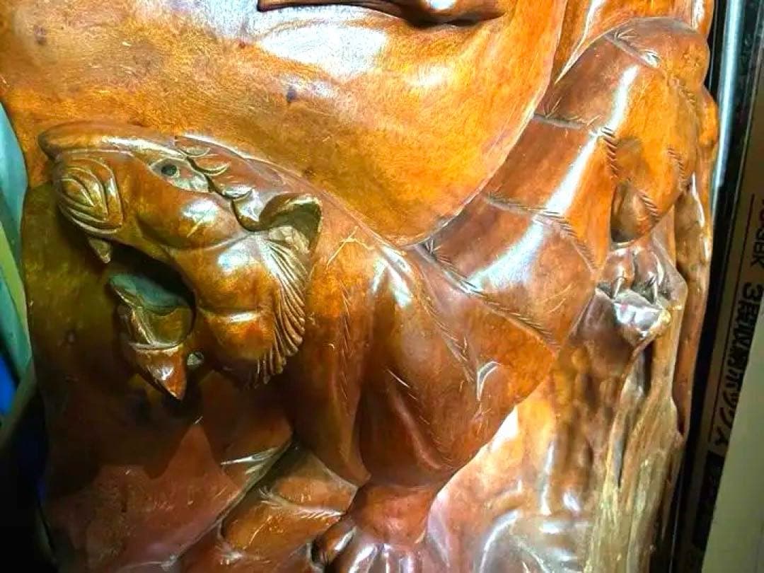 【奈良引取限定】高級欅 一刀彫 虎鷹 衝立 145cm