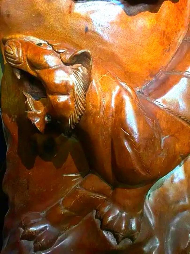 【奈良引取限定】高級欅 一刀彫 虎鷹 衝立 145cm