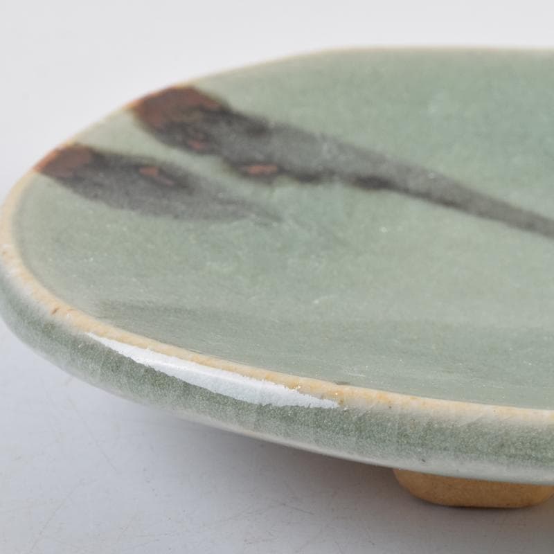 みゆ　天神窯　山田健吉作　青瓷絵　銘々皿　五客　共布共箱　C　9098