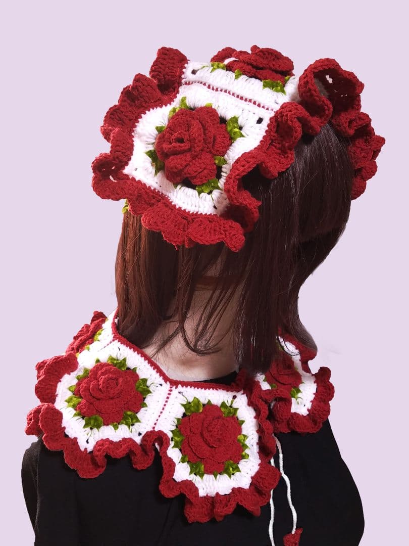 薔薇モチーフヘッドドレス＆つけ襟・レッド2点セット