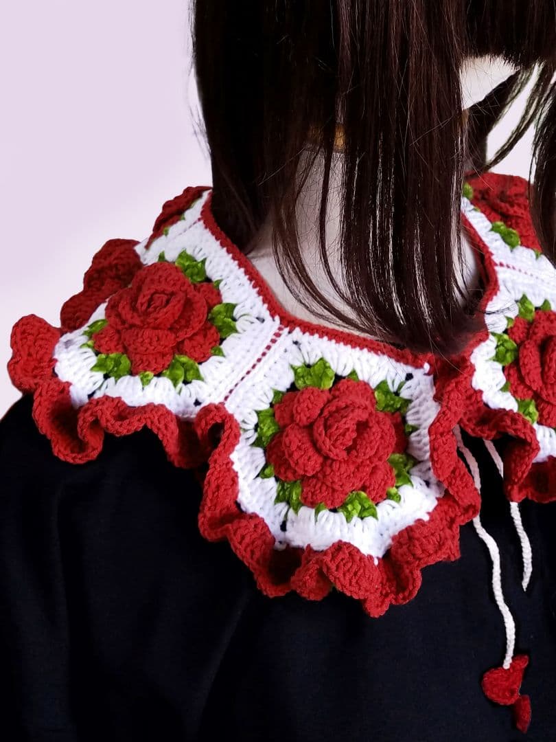 薔薇モチーフヘッドドレス＆つけ襟・レッド2点セット