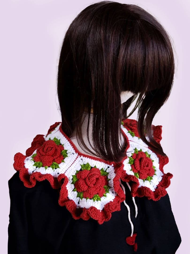 薔薇モチーフヘッドドレス＆つけ襟・レッド2点セット