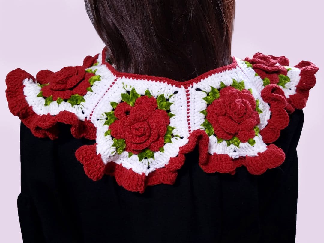 薔薇モチーフヘッドドレス＆つけ襟・レッド2点セット