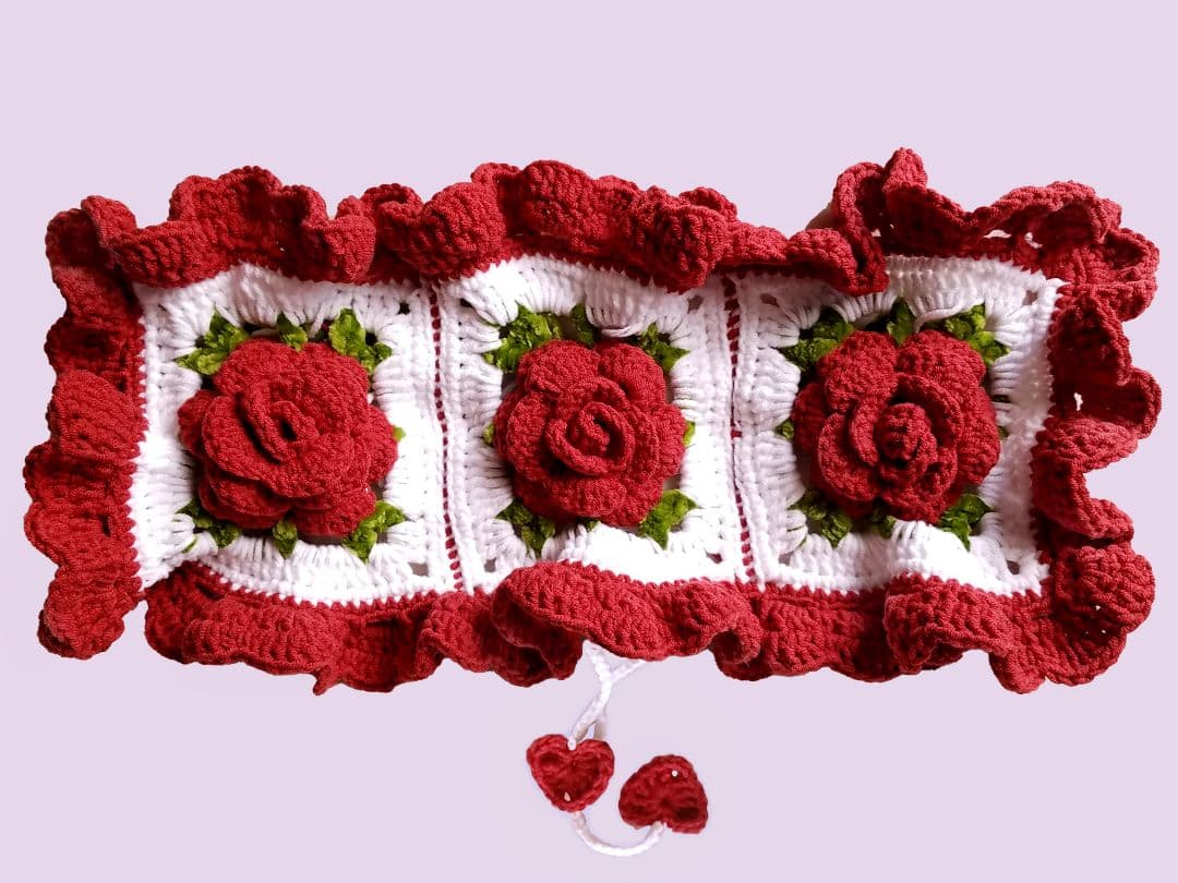 薔薇モチーフヘッドドレス＆つけ襟・レッド2点セット