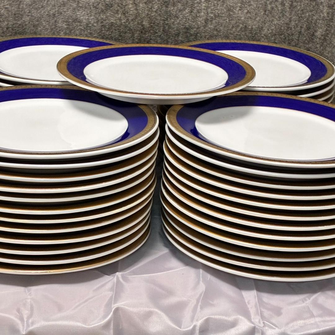 yamatake china　19.5㎝プレート　濃ブルー金縁　50枚　洋食皿