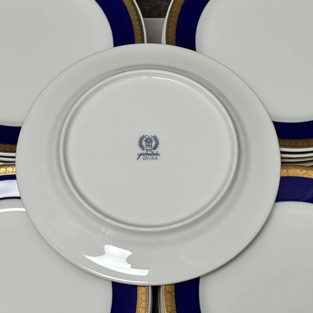 yamatake china　19.5㎝プレート　濃ブルー金縁　50枚　洋食皿