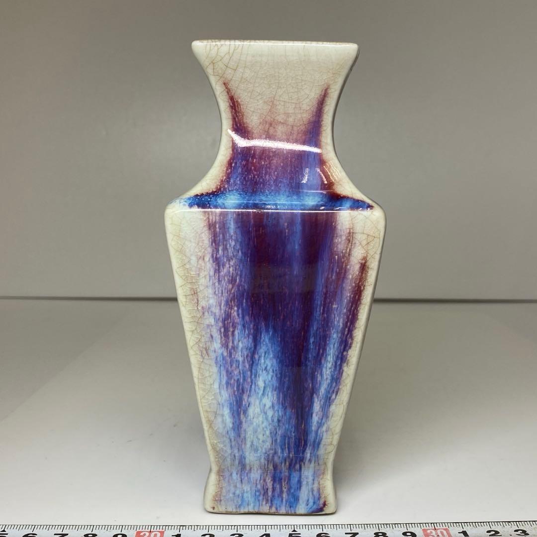 中国古窯 辰砂角瓶 H7.5cm 東キ7-1206☆2F タトオ