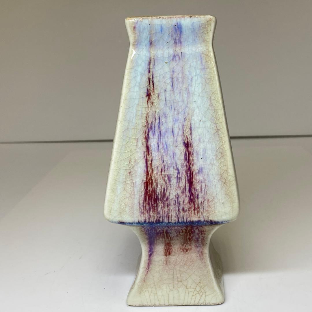中国古窯 辰砂角瓶 H7.5cm 東キ7-1206☆2F タトオ