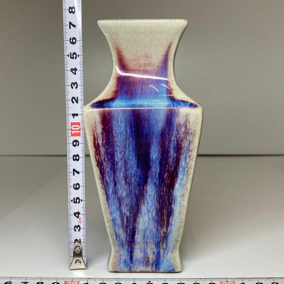 中国古窯 辰砂角瓶 H7.5cm 東キ7-1206☆2F タトオ