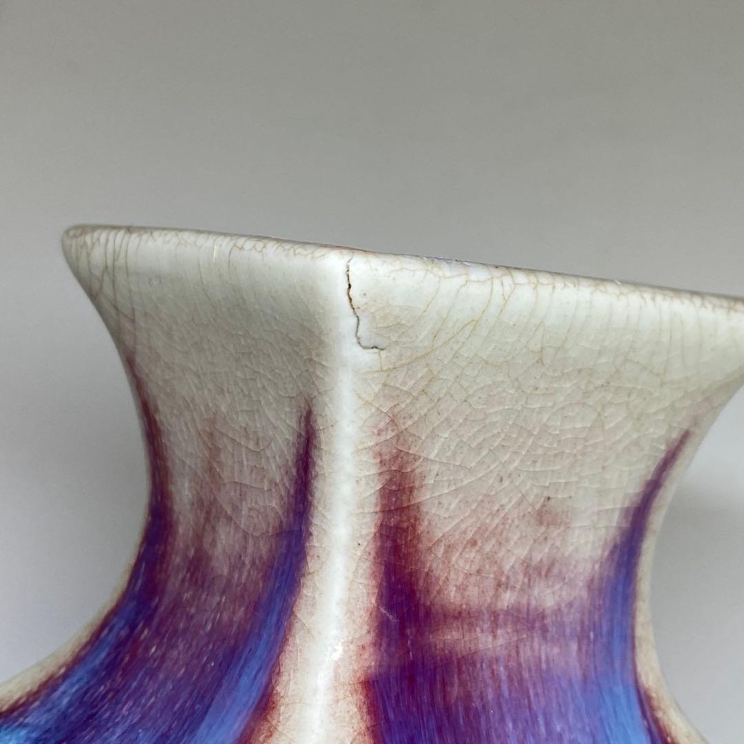 中国古窯 辰砂角瓶 H7.5cm 東キ7-1206☆2F タトオ