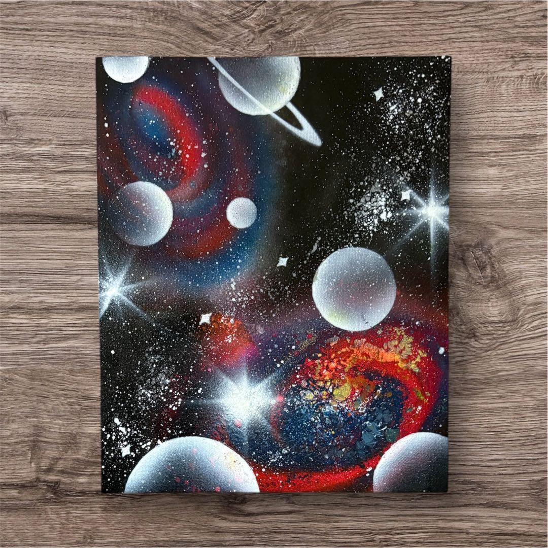 ㊗︎【400】スプレーアート　宇宙　銀河　惑星　土星　２つの小宇宙　インテリア　絵