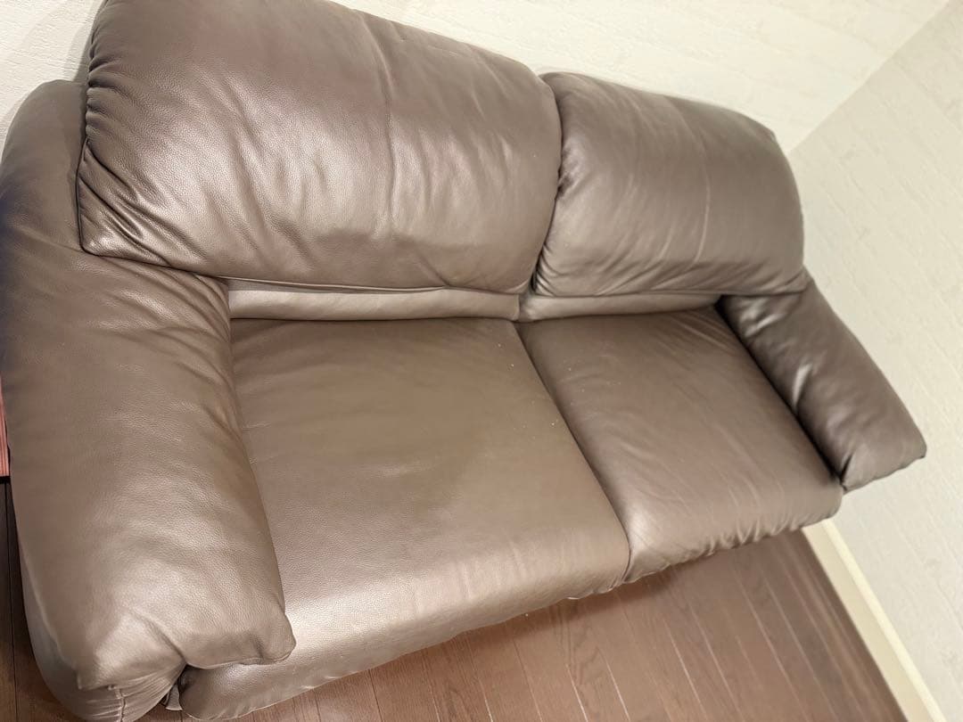 ブラウンレザー 2人掛けソファ最高級 HUKLA牛本革 ラブソファ 2人掛け