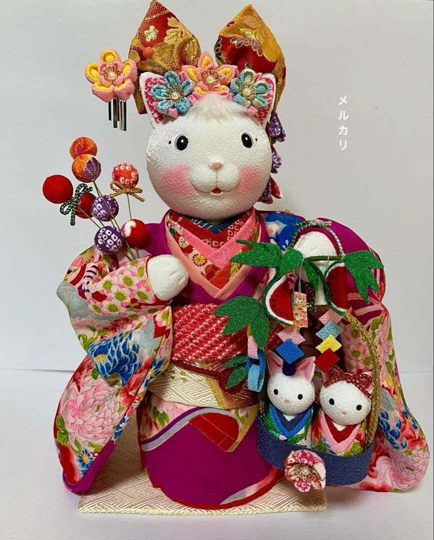 【ねこの創作人形】ちりめん細工　縮緬細工　招き猫　まねき猫　和風猫　七夕飾り