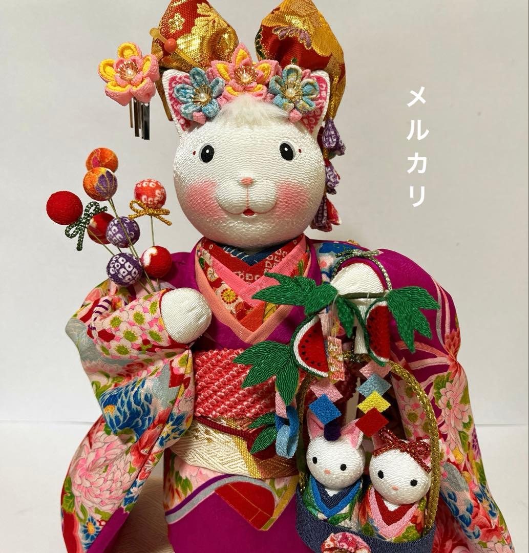 【ねこの創作人形】ちりめん細工　縮緬細工　招き猫　まねき猫　和風猫　七夕飾り