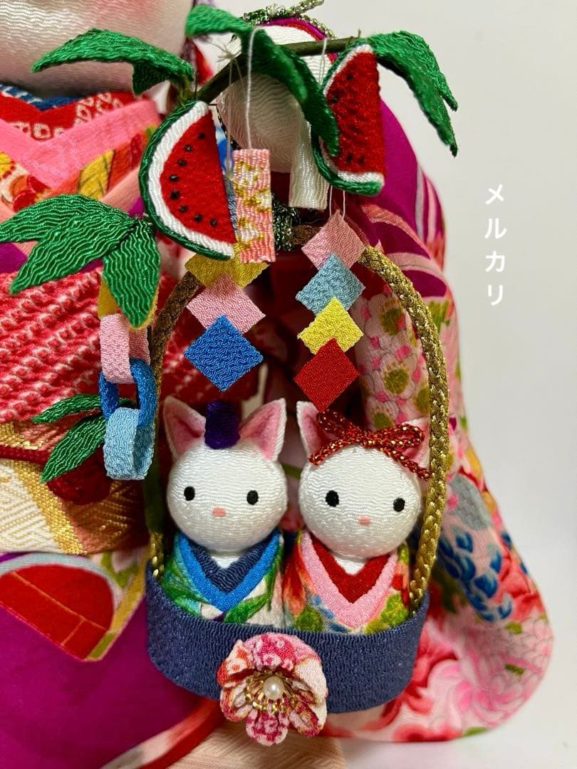 【ねこの創作人形】ちりめん細工　縮緬細工　招き猫　まねき猫　和風猫　七夕飾り
