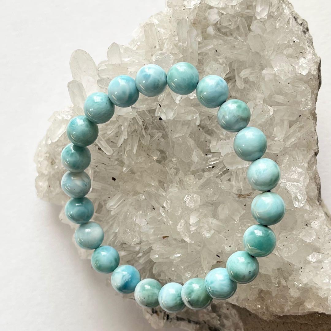 天然ラリマー(larimar)ラウンド9mm,内周16cmブレス。