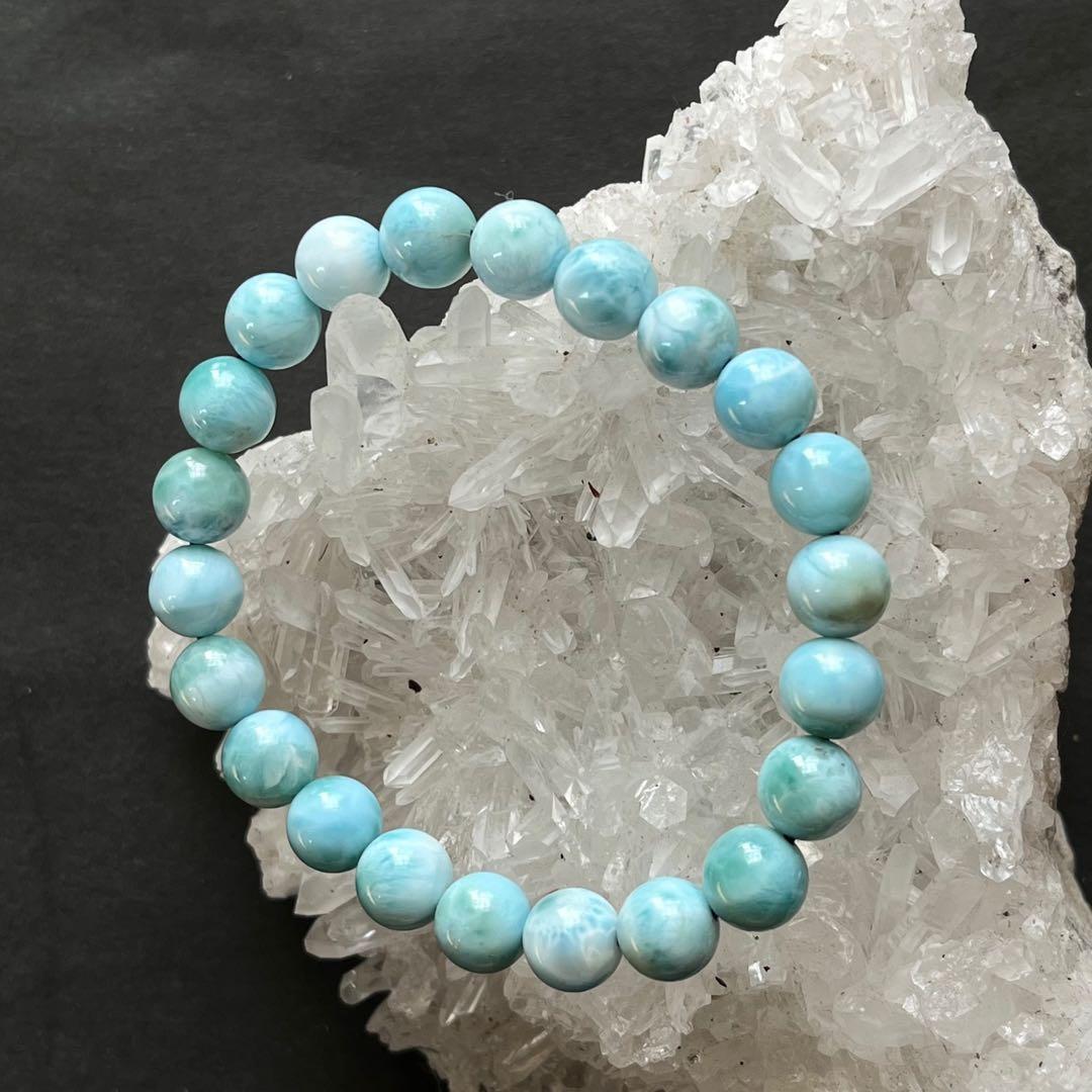 天然ラリマー(larimar)ラウンド9mm,内周16cmブレス。