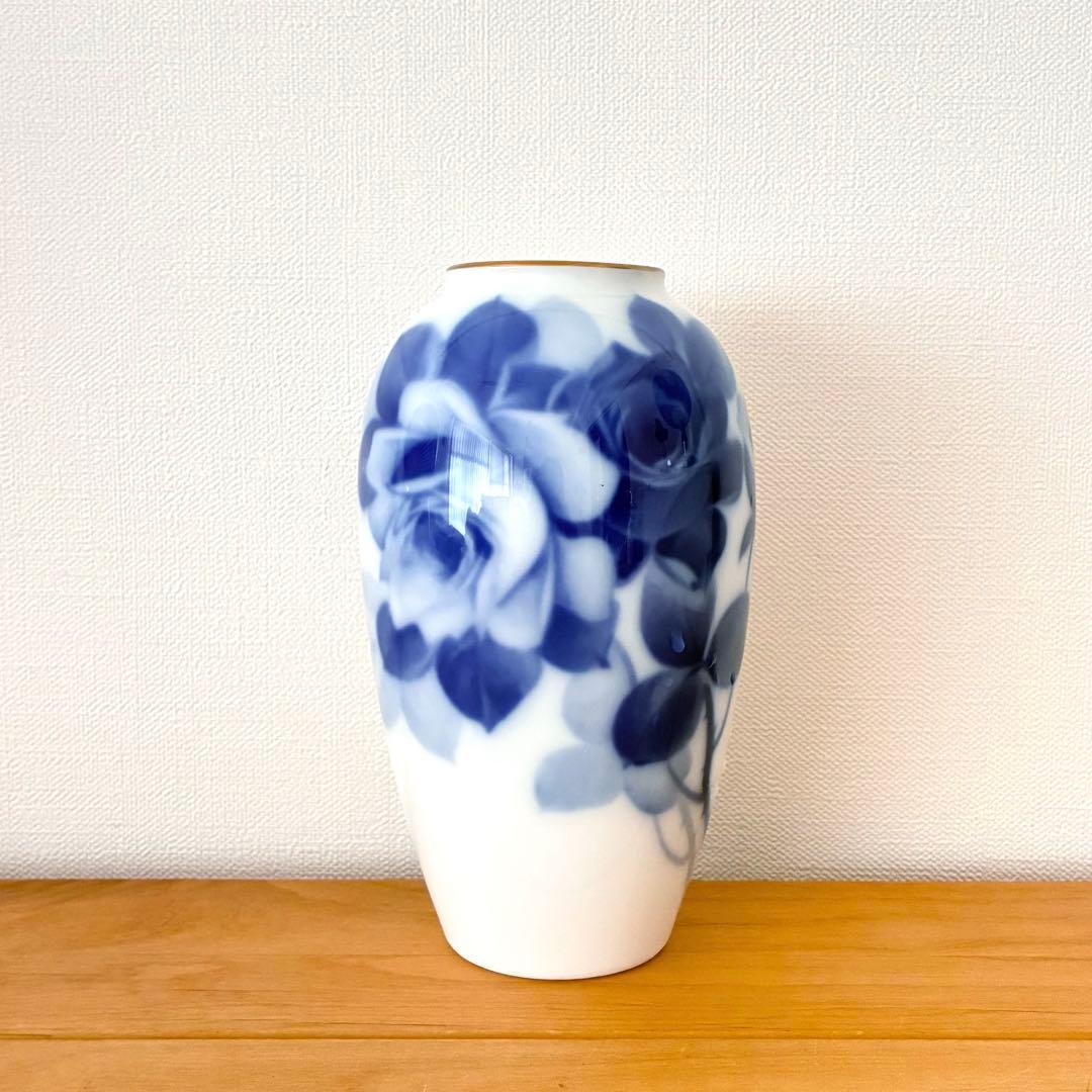 大蔵陶園 ブルーローズ 23cm／15.5cm花瓶 フラワーベース 2台セット