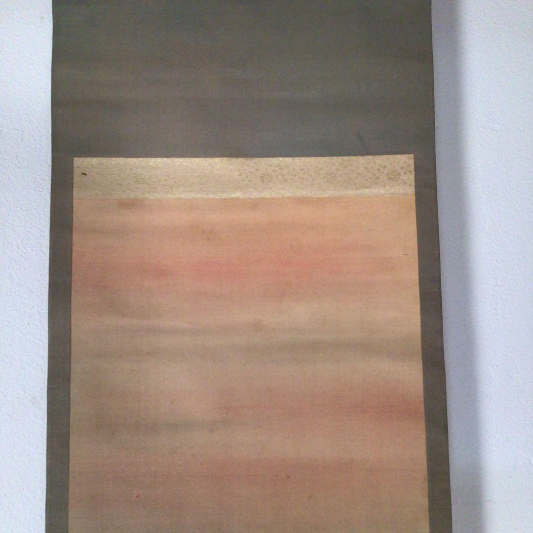 No3374掛軸　在銘　青珂　暁鶏聲図　着色絹本　日本画　花鳥画　古画　送料無料