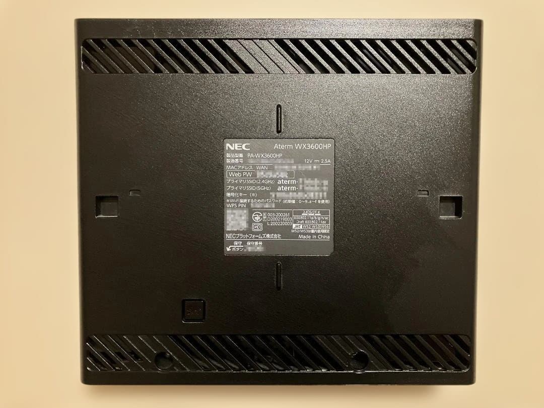美品　NEC Wi-Fi 6 無線LANルーター Aterm WX3600HP