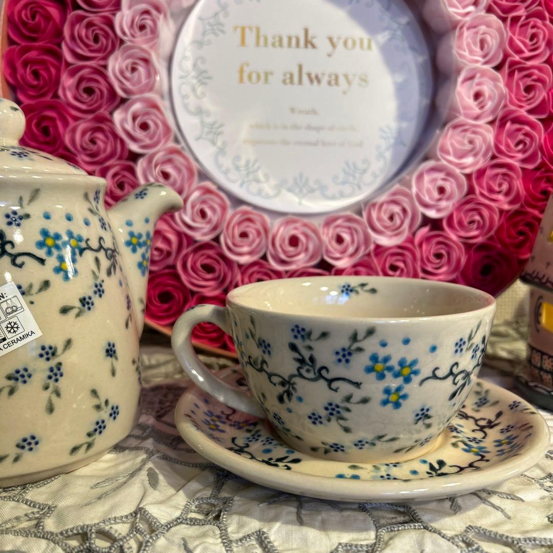 ☆★まるり★☆ポタリー / ひとりカフェセット 〜☆水色小花の小枝☆〜