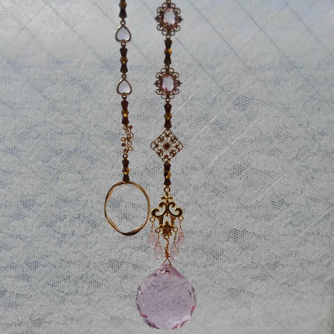 サンキャッチャー♡ハンドメイド「ピンクのステンドグラス♥４０mm♡」