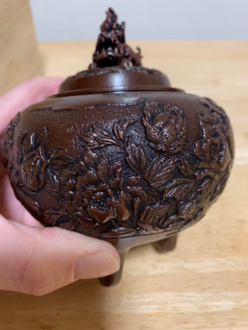 【美品】米田陵山 高岡銅器 高級銅製香炉 伝統工芸品