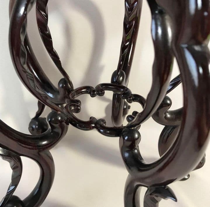 花台　本紫檀　唐木　無垢　円形花台　5本透かし彫足　銘木　高級　未使用