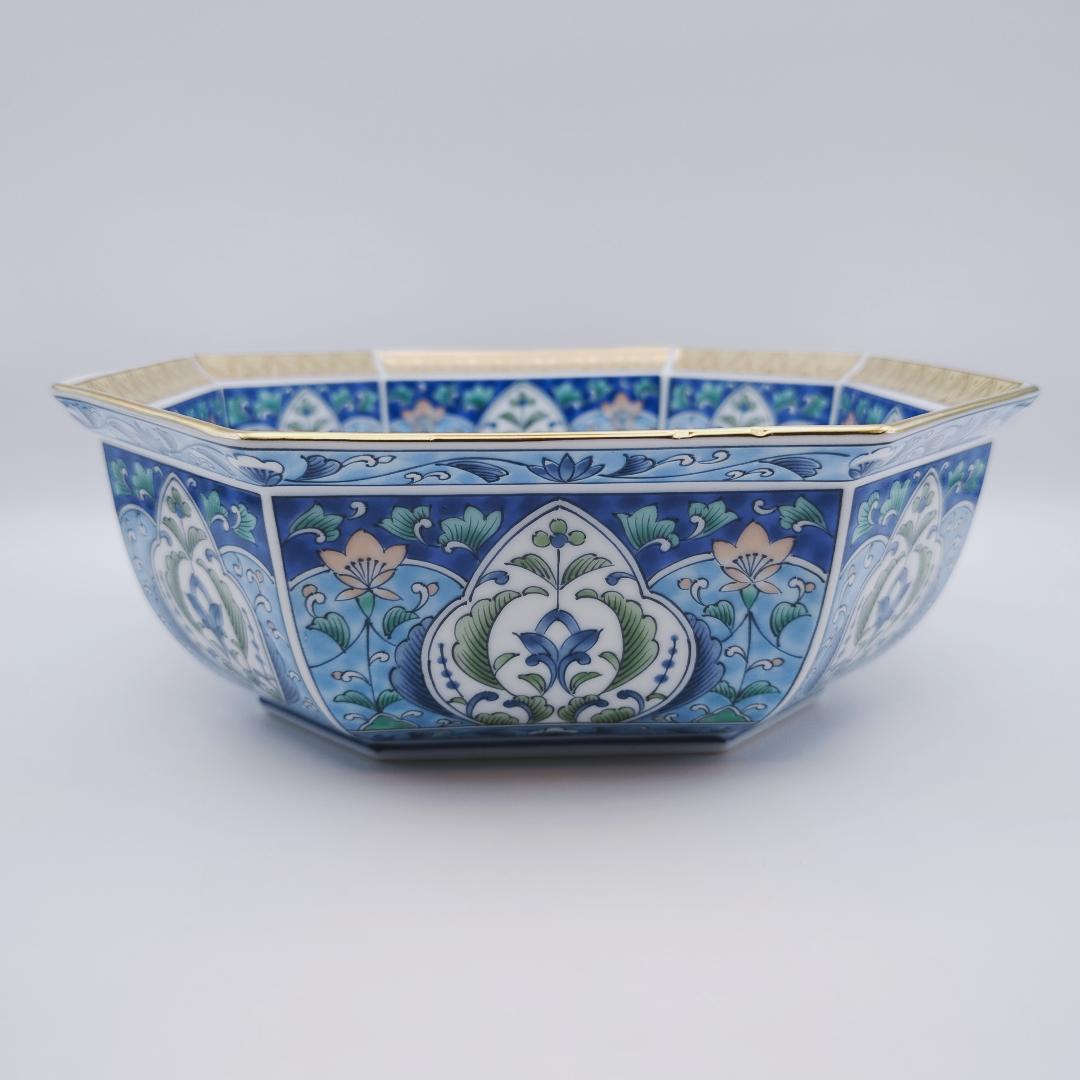 三洋陶器 龍峰窯 林斎 金彩七宝 八角菓子鉢 古伊万里様式 和食器