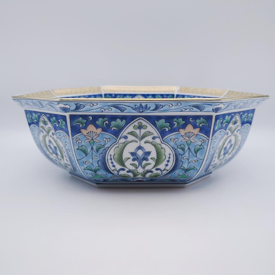 三洋陶器 龍峰窯 林斎 金彩七宝 八角菓子鉢 古伊万里様式 和食器